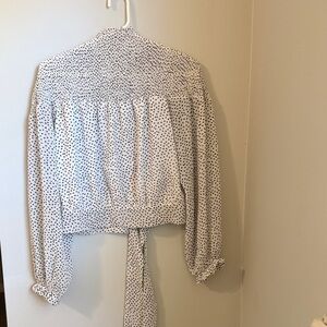 vestique White Blouse with Black Dot Print